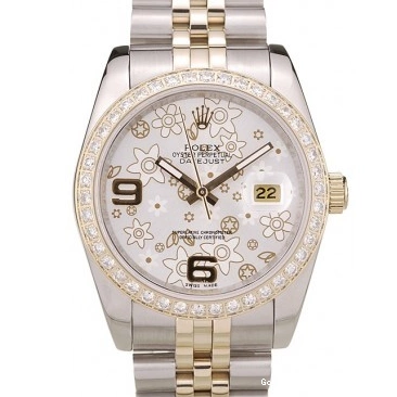 Best AAA Replica Sites DateJust Plated Brushed Flowers Steel Dial Silver Case Diamonds Rolex Stainless 0531